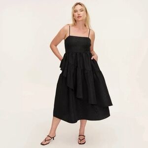 Kate Spade Tiered Ruffle Midi Black Dress, XXS